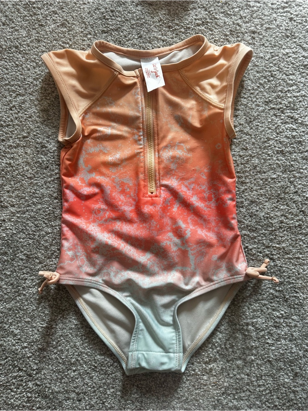 Cat & Jack Peach Coral Zip Front Girls One-Piece Swimsuit